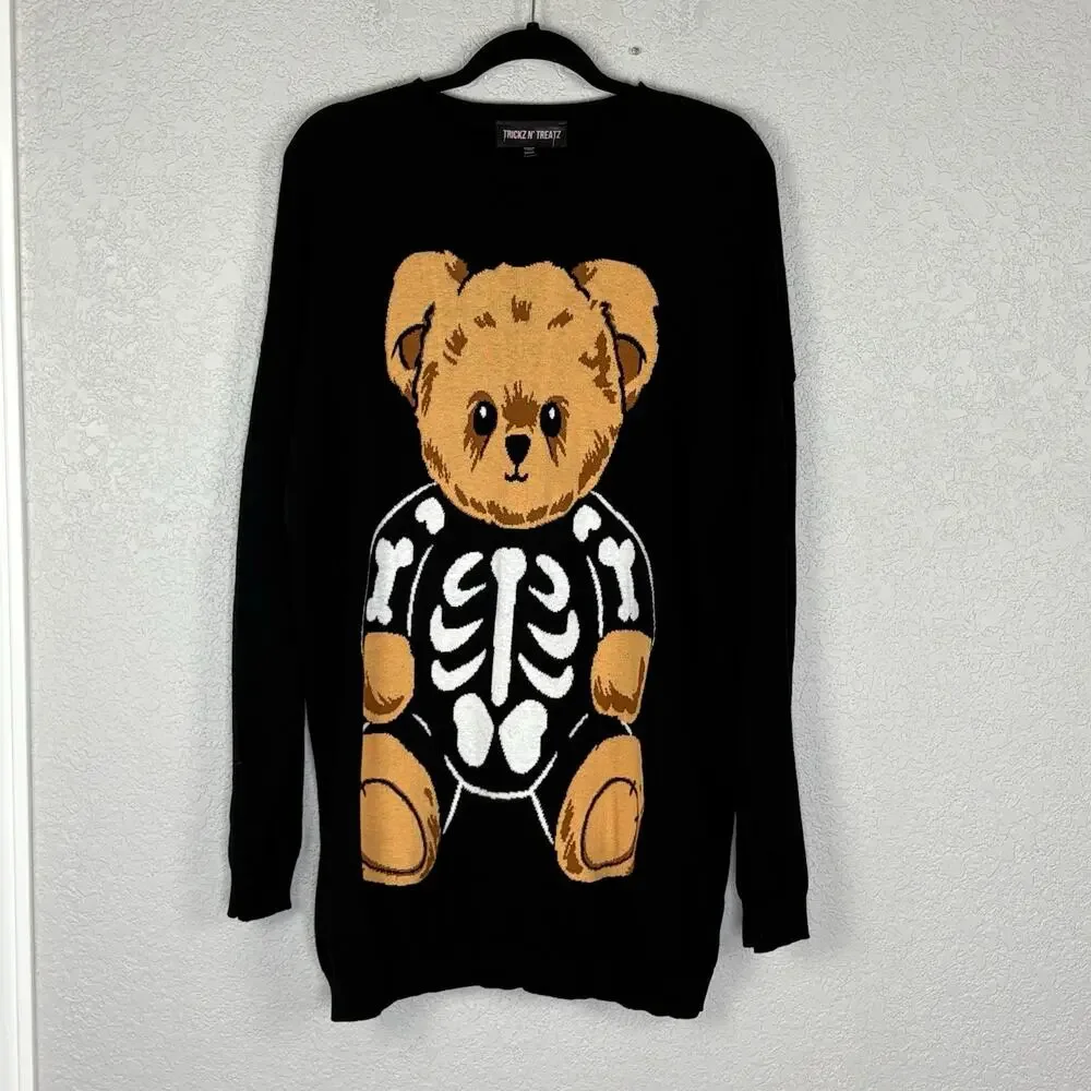 NWOT Dolls Kill Trickz N' Treatz Halloween Sweater Pumpkin Bear Oversized XXL - Picture 2 of 5